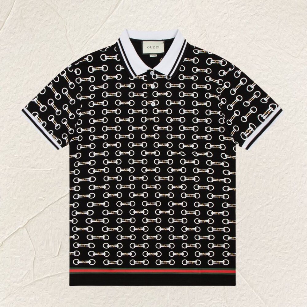 Gucci Black Chain Print Polo Shirt